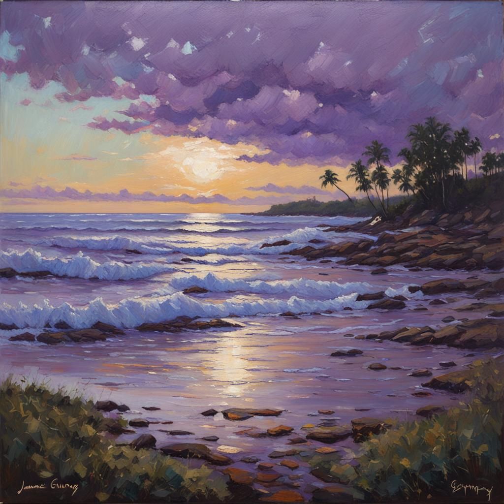 Violet Sky Oil Painting in Gurney Style
