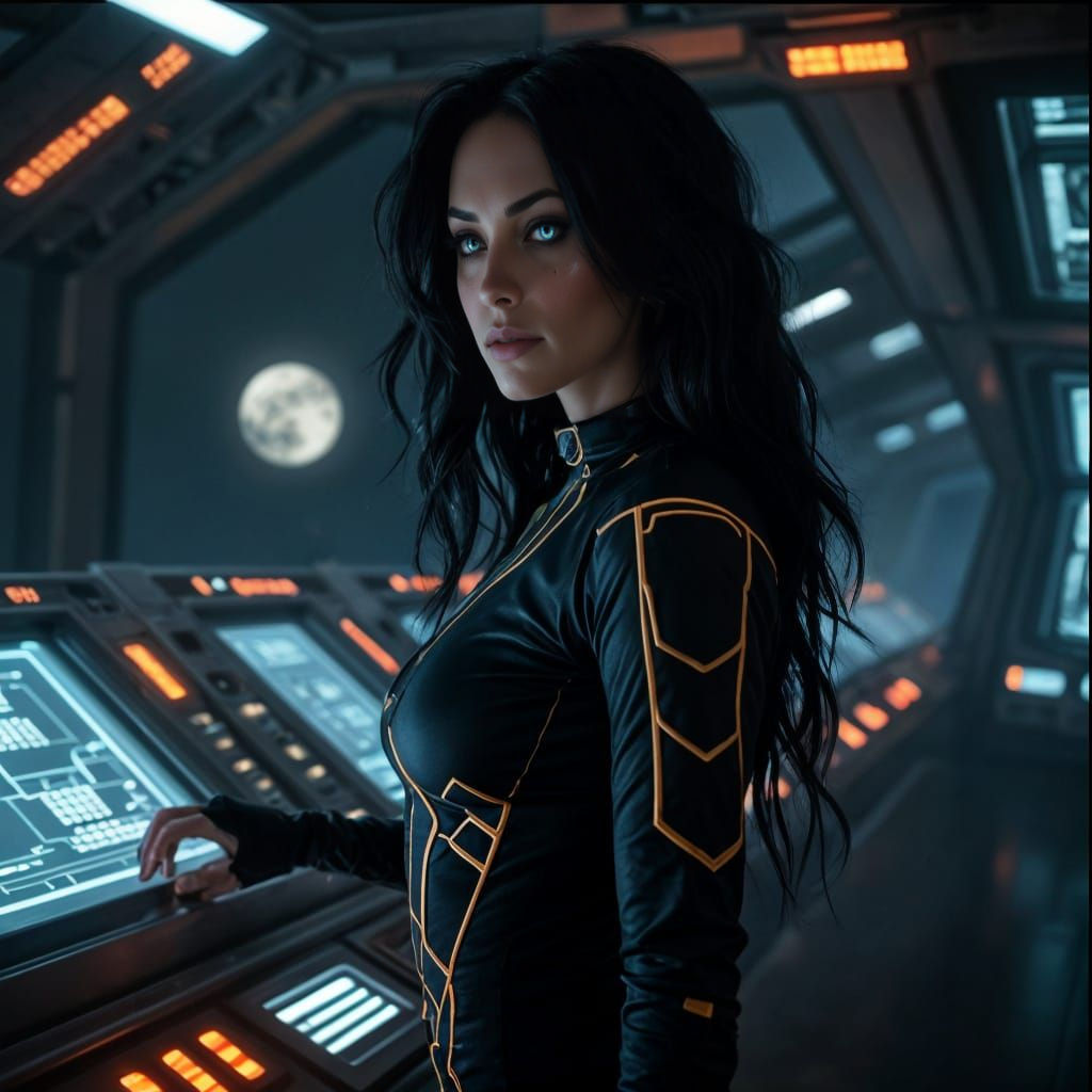 Raven-Haired Space Commander in Binary Star System