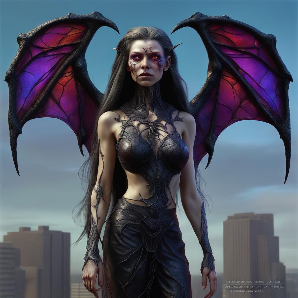 Surreal Female Gargoyle Hybrid in Oil Slick Colors