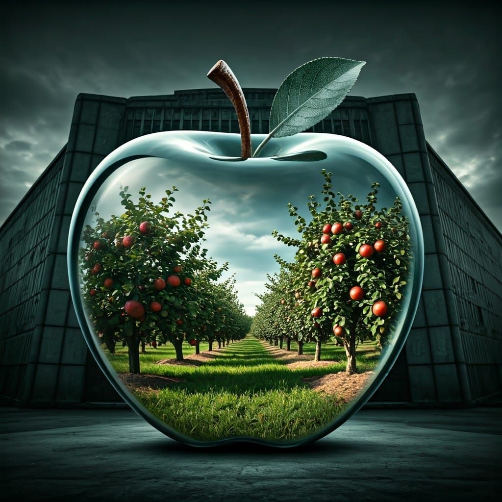 Crystal Apple in Dystopian Landscape