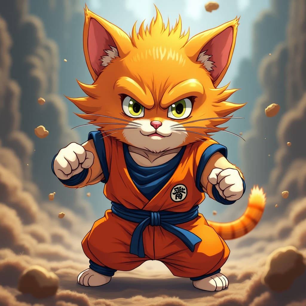 Cat as Goku with Ultra Instinct Aura