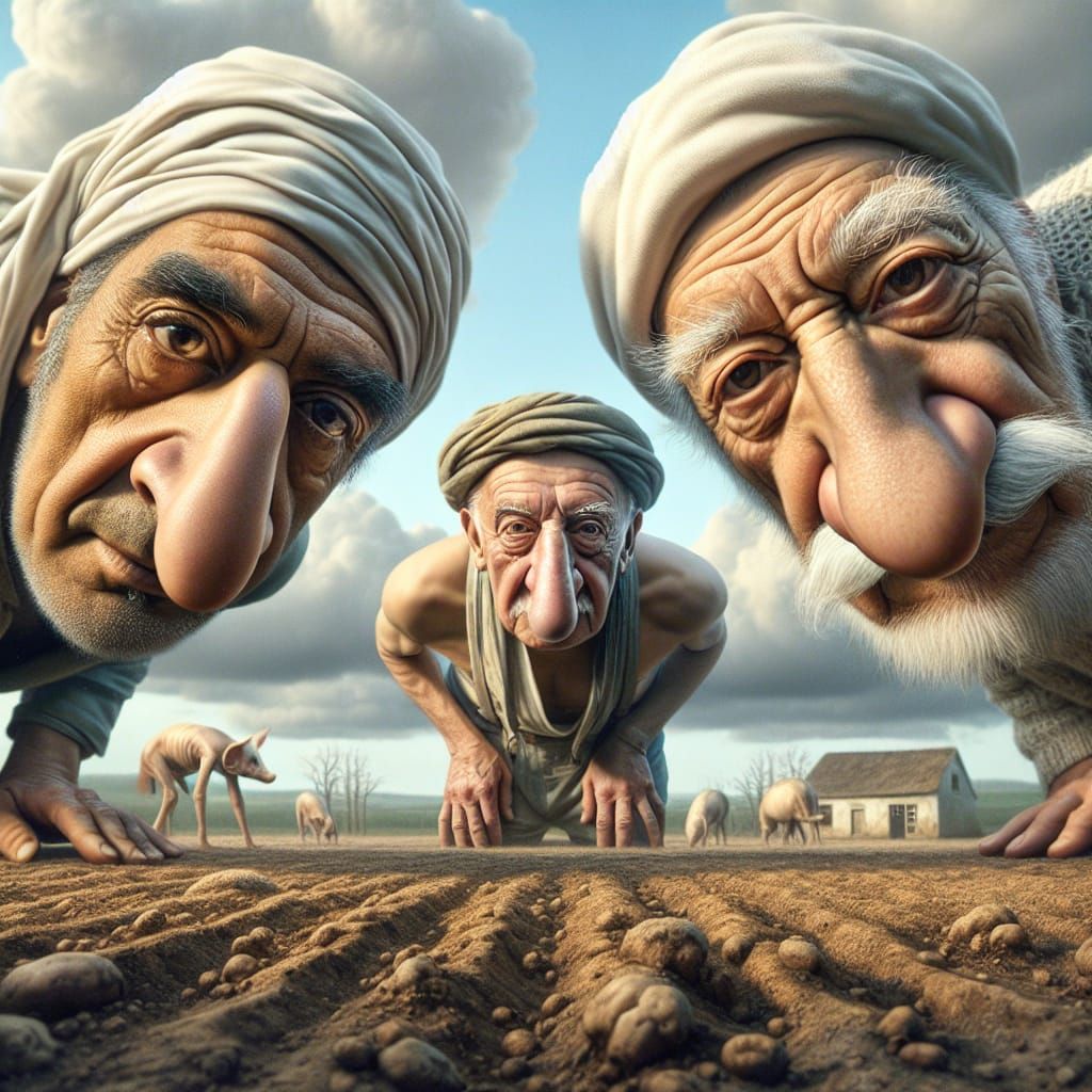 Hyperrealistic Worm's Eye View of Three Men