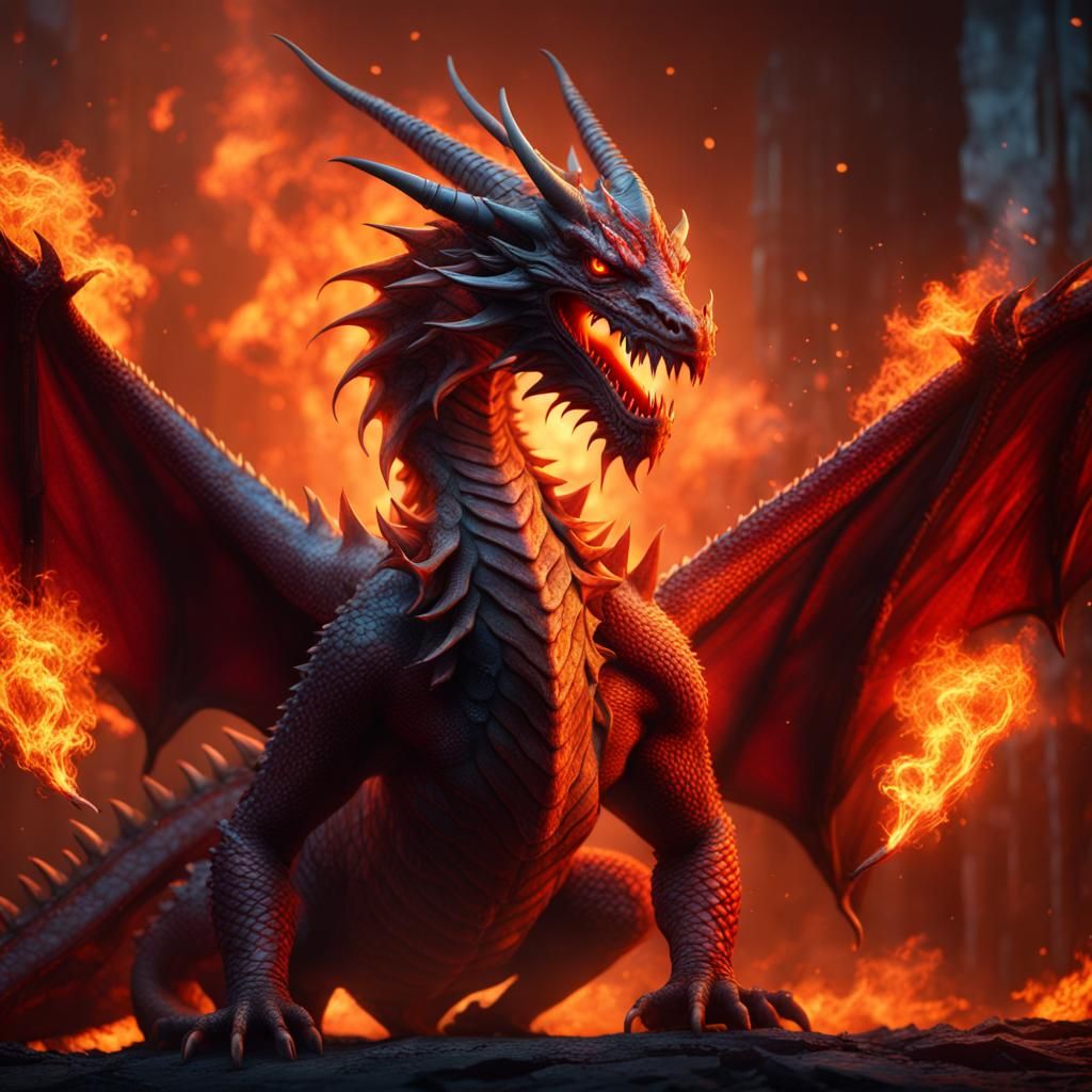 Fiery Red Dragon Fantasy Concept Art