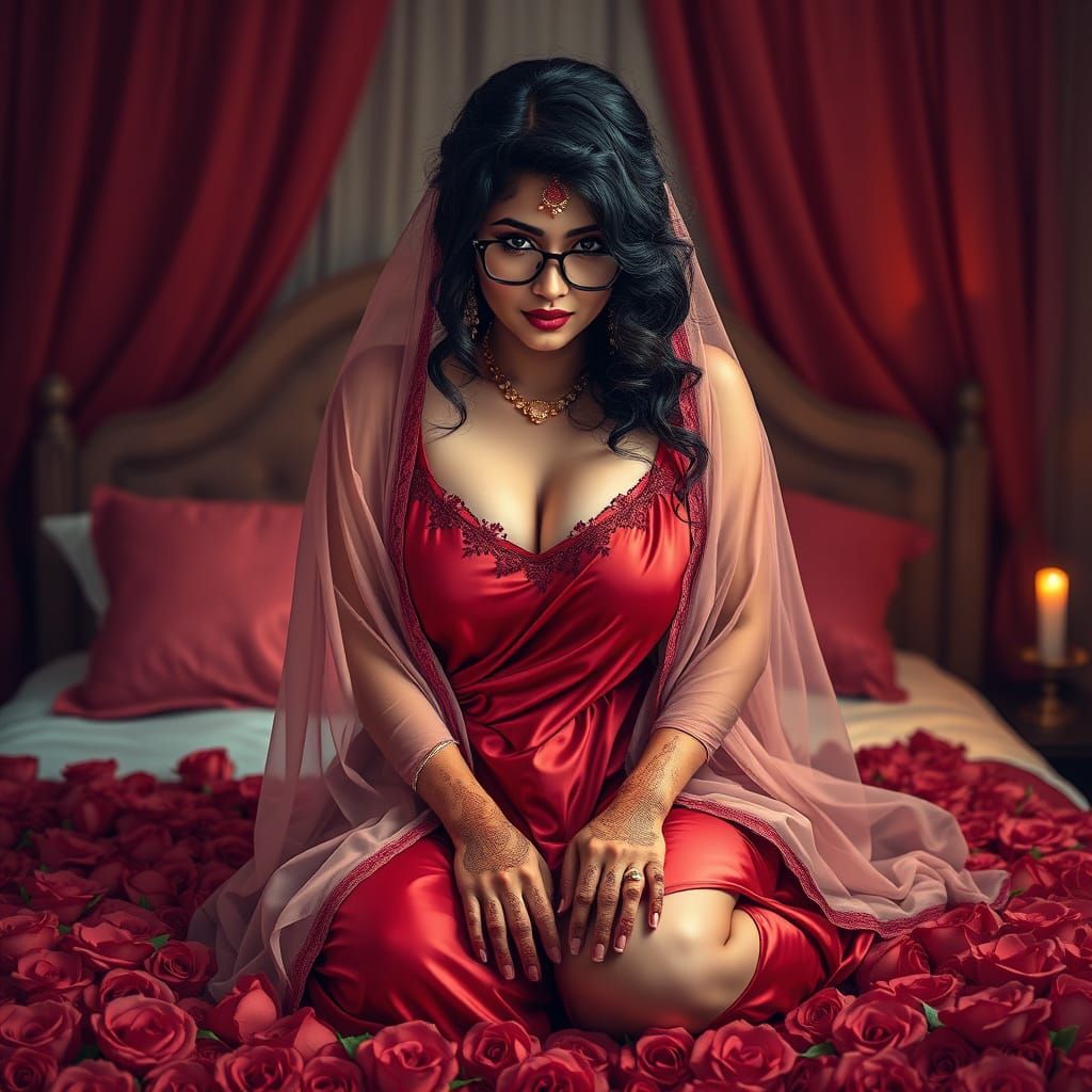 Indian Bride in Red Nighty, Matte Painting Style