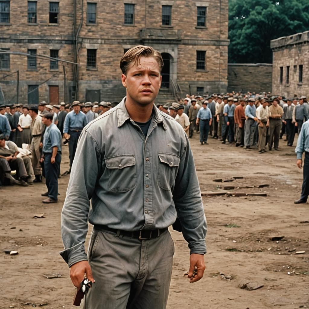 Andy DuFresne and Red in Shawshank Prison Yard