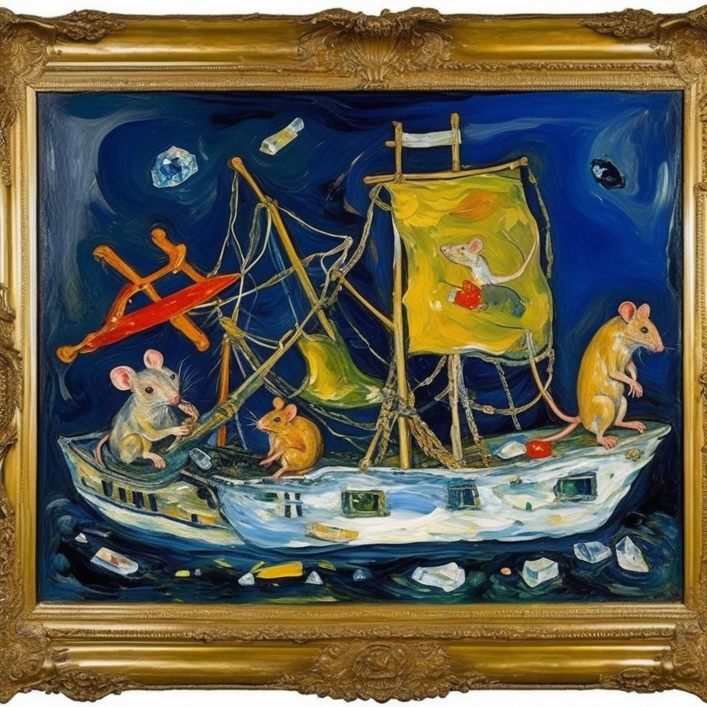 Crystal Ship with Crystal Mice: Still Life