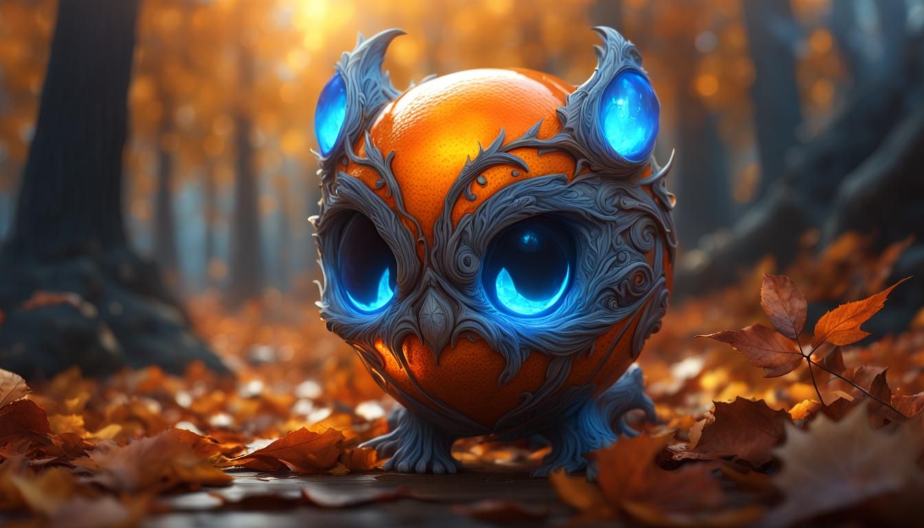 Autumn-Winter Spirit with Golden Orb: Dark Fantasy Art