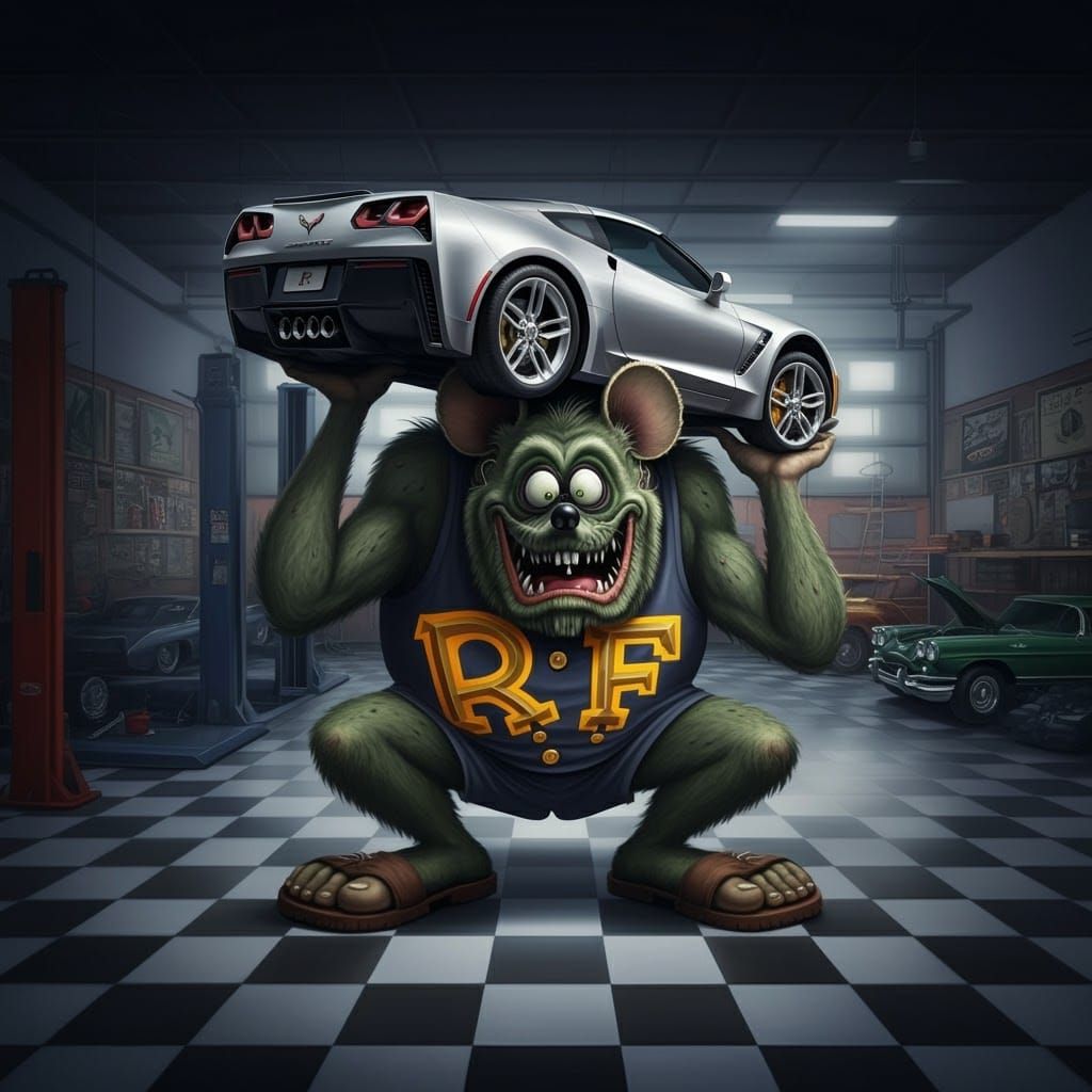 Rat Fink Monster's Corvette Optical Illusion