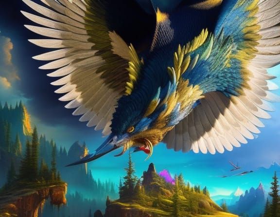 Majestic Griffin in Enchanted Forest: Hyperrealistic Paintin...