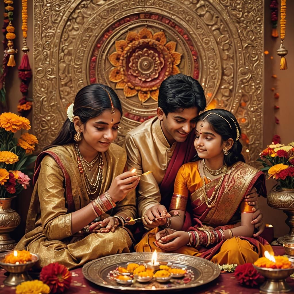 Festive Bhai Dooj Celebration in Traditional Indian Art