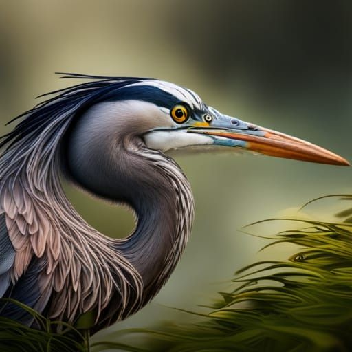 Hybrid Heron Close-up: Detailed Matte Painting