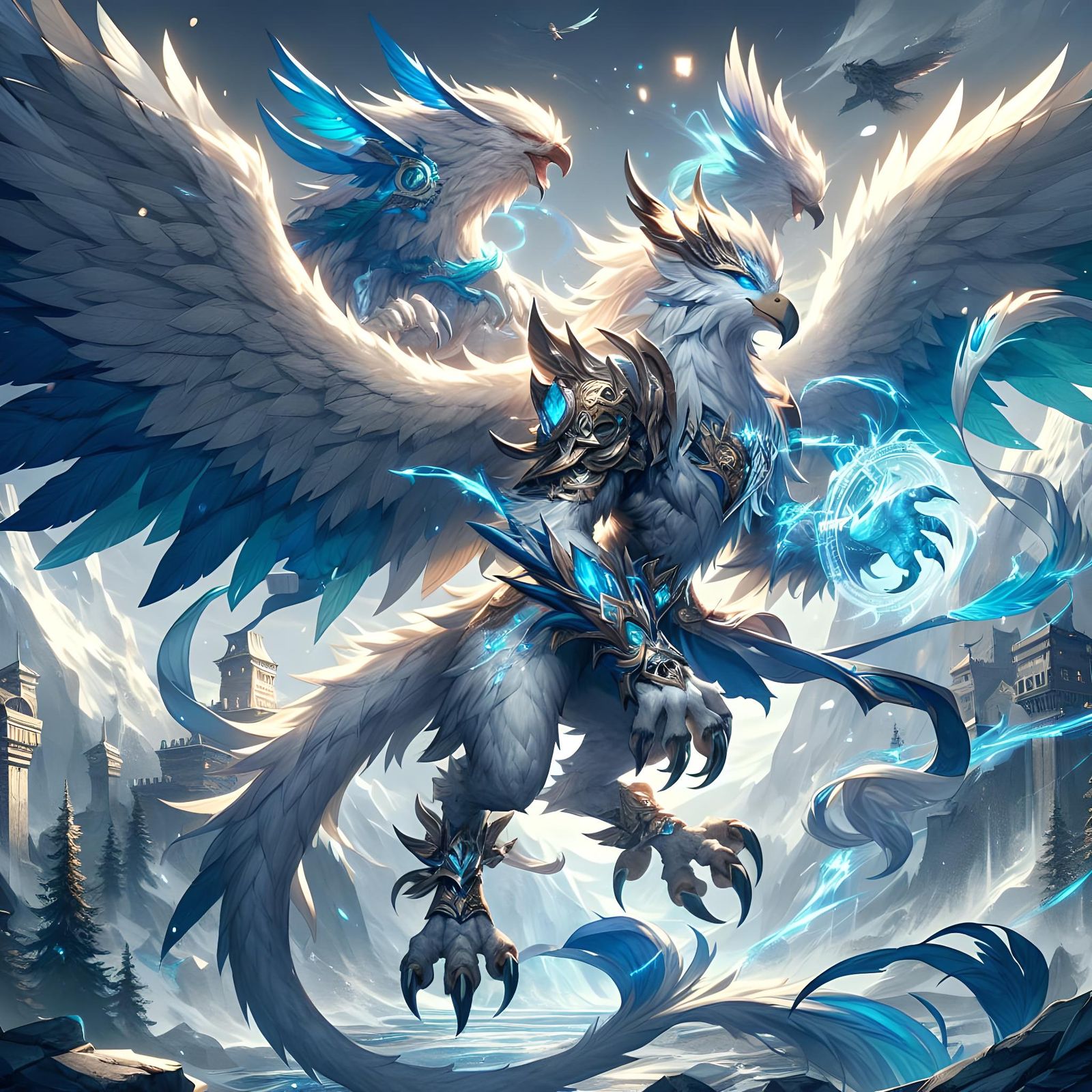 Griffin Hero Casting Divine Magic, Anime Style