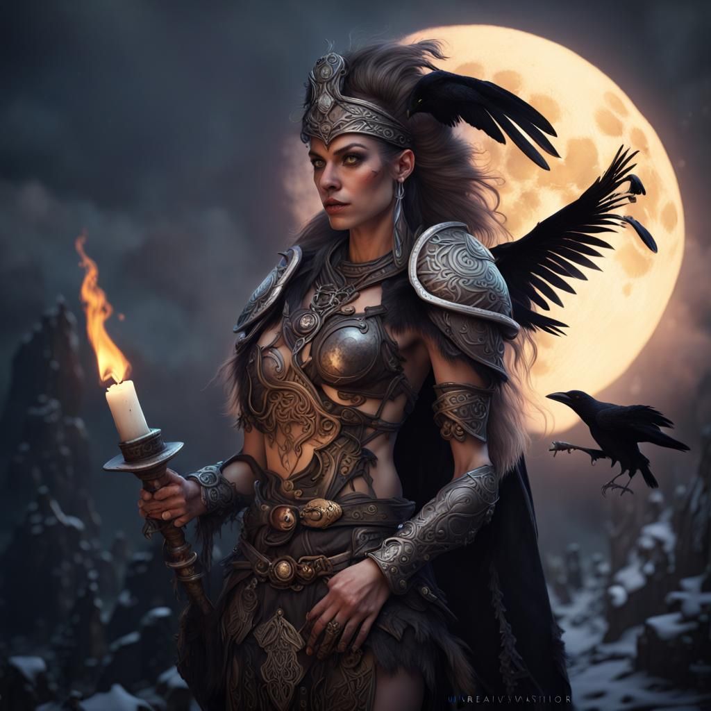 Mórrigan: Celtic Goddess of War in Detailed Matte Painting