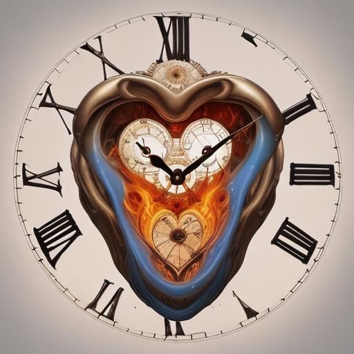 Surreal Heart with Melting Clock in Dali Style