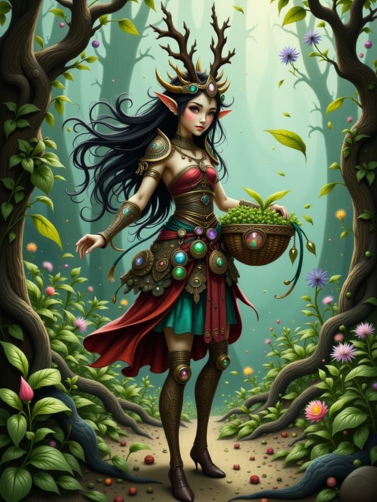 Centaur Herbalist Gathering Herbs in Ancient Forest