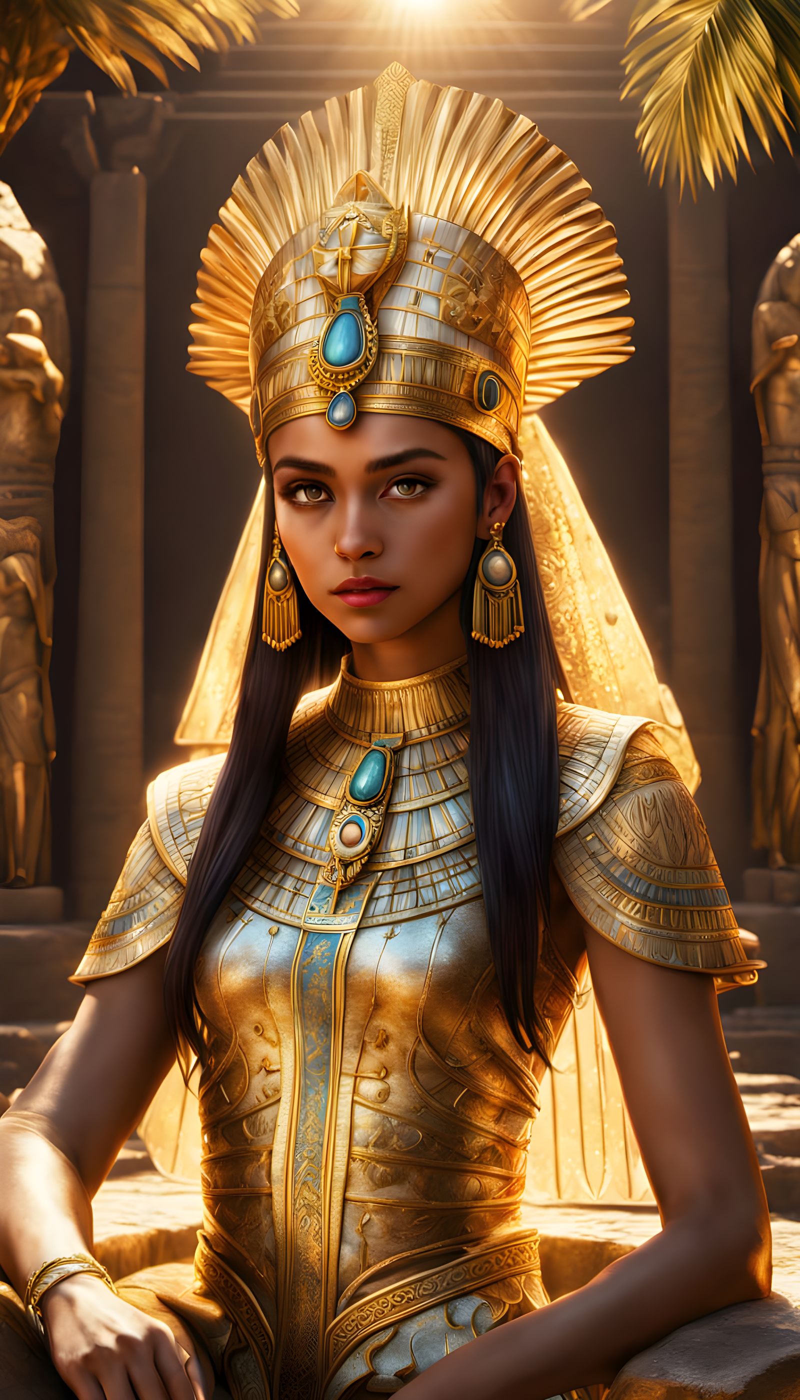 Ancient Egyptian Queen in Golden Throne Scene