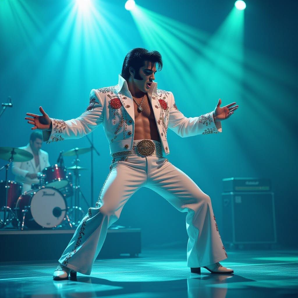 Energetic Elvis Presley in Cyberdelic Frutiger Aero Style