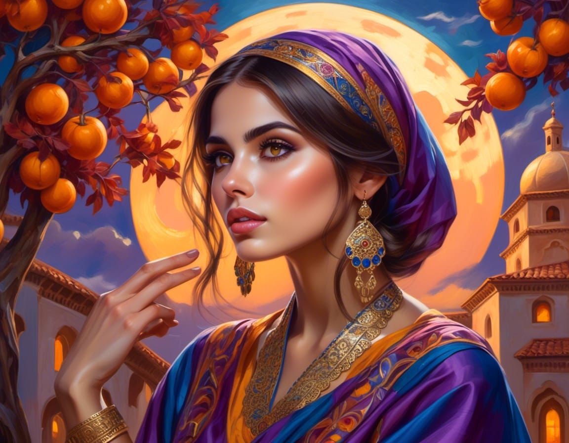 Moonlit Moroccan Woman in Fauvist Style