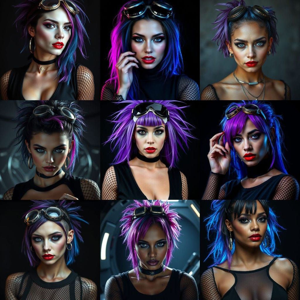 Cyberpunk Woman Portrait with Piercing Blue Eyes