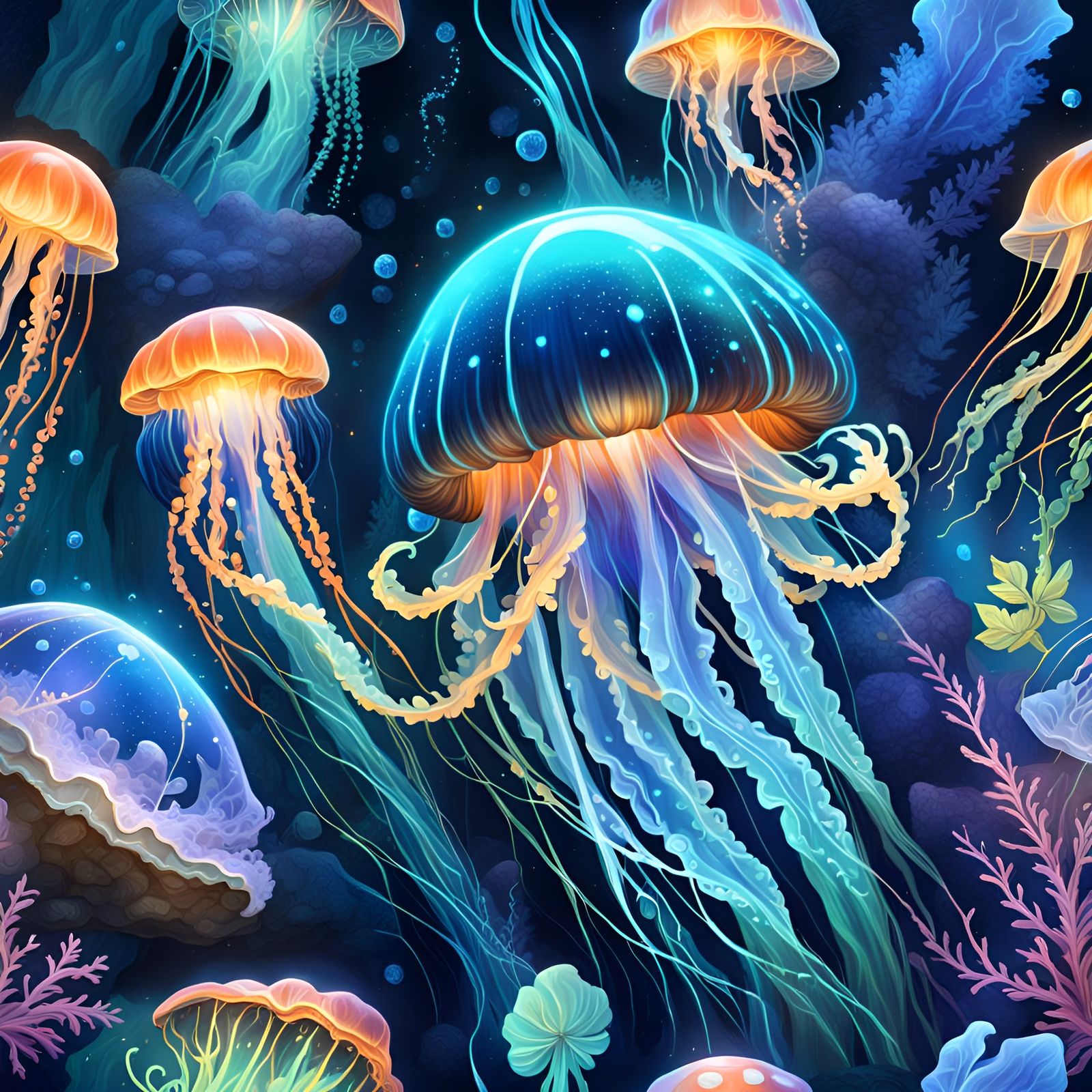 Bioluminescent Jellyfish Cave: Hyperrealistic Concept Art