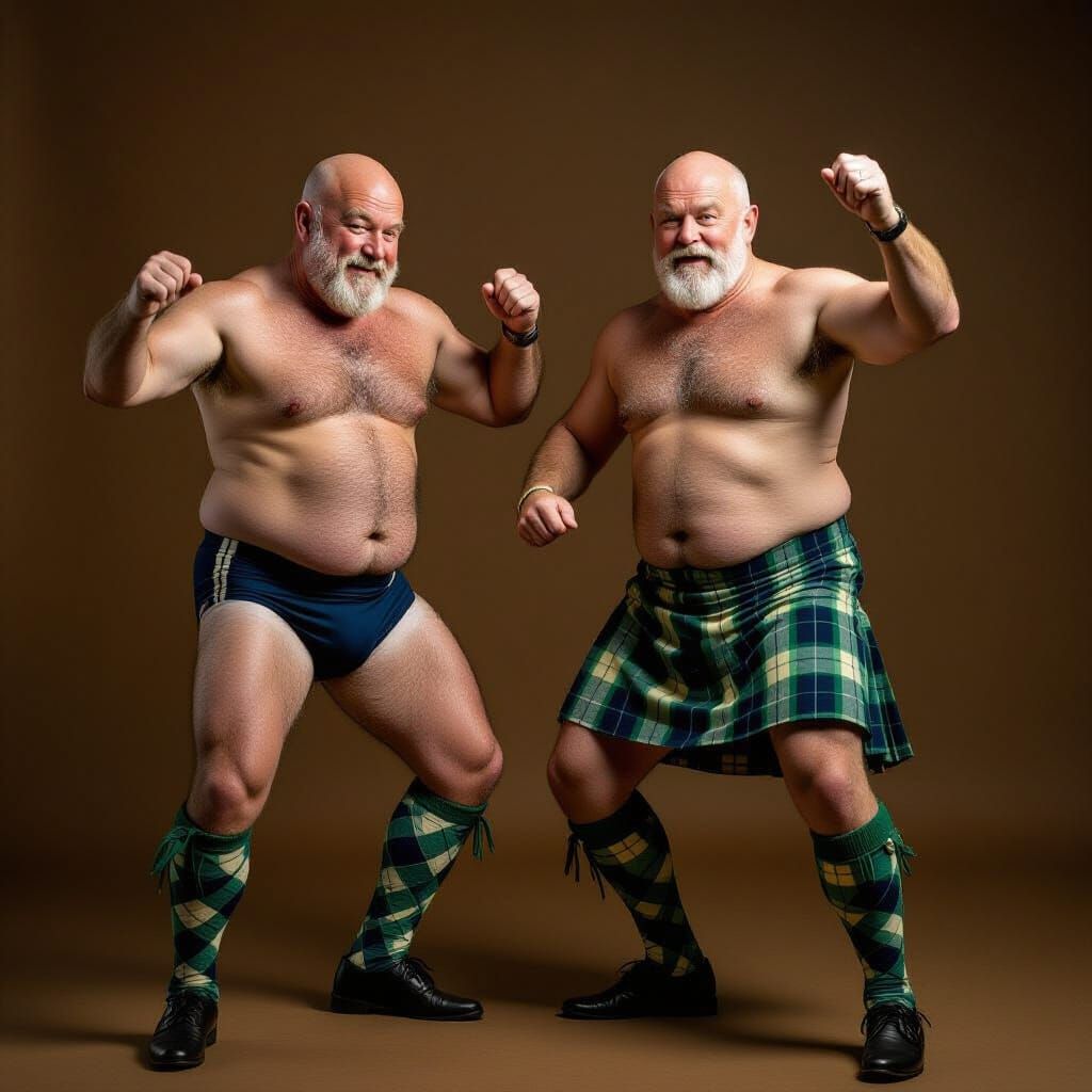 Hyper-Realistic Portrait of Men Dancing Highland Dance