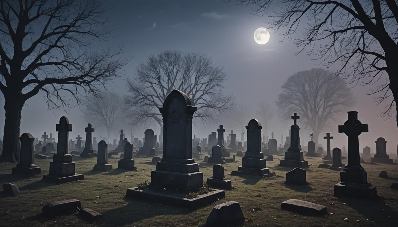 Surreal Graveyard at Midnight in Gothic Horror Style