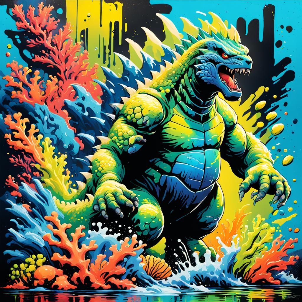 Godzilla Graffiti Art Smashing Coral Reef Puzzle