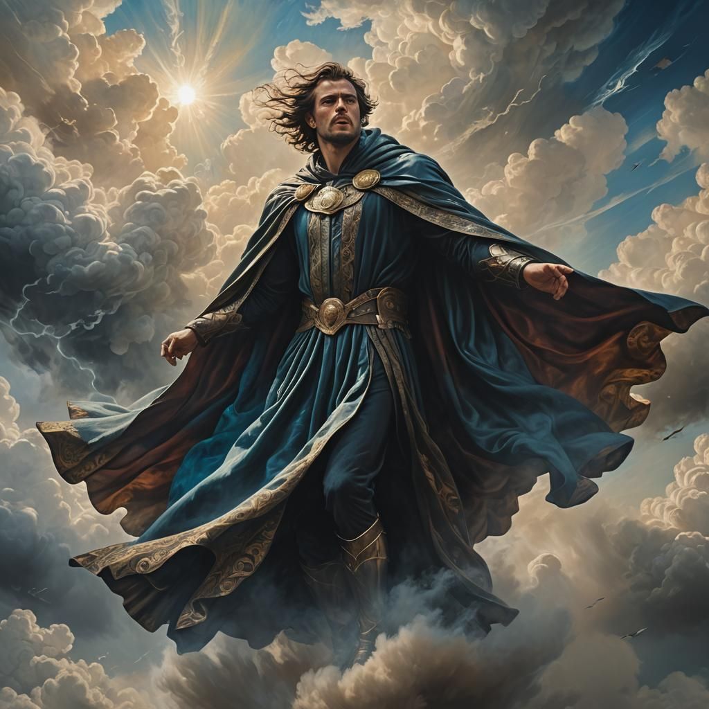 Air Superhero in Mystical Realm: Painterly Concept Art