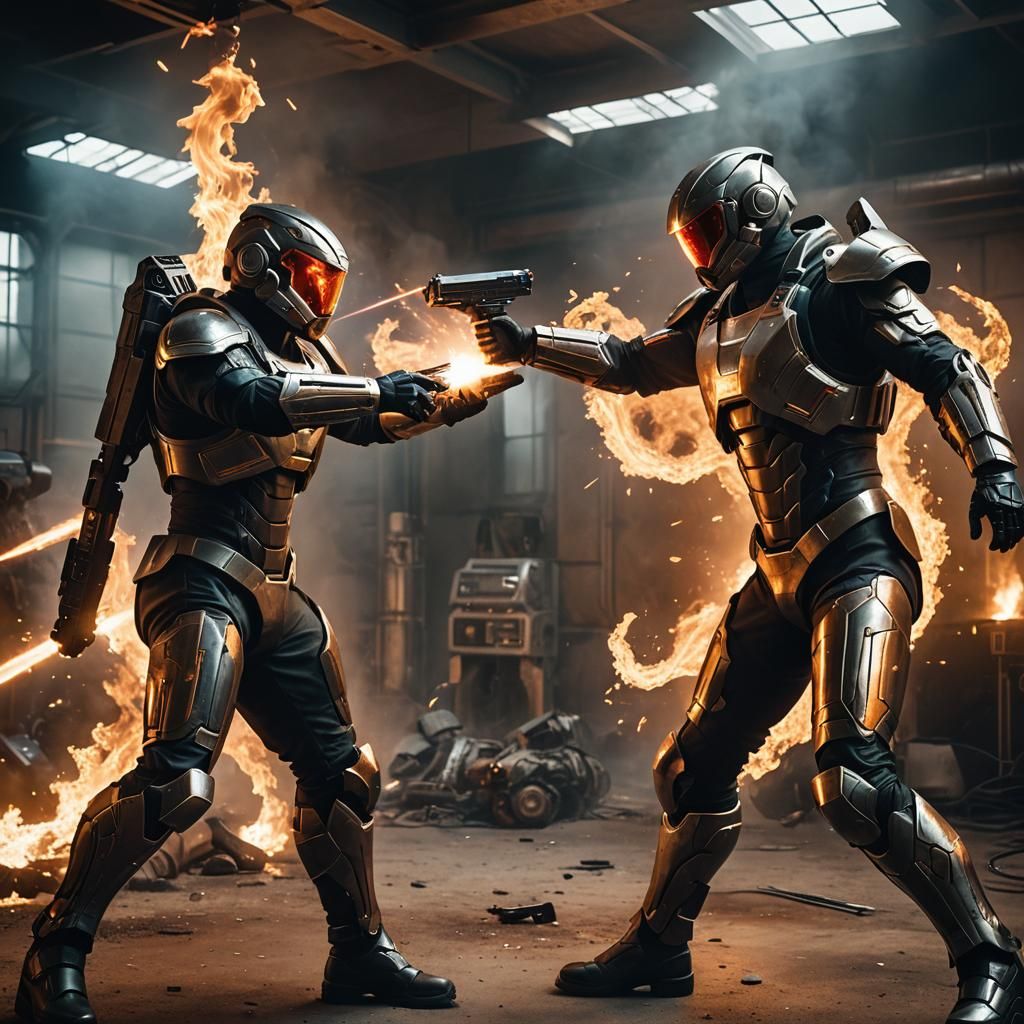 Super Soldiers Clash in Burning Futuristic Battle