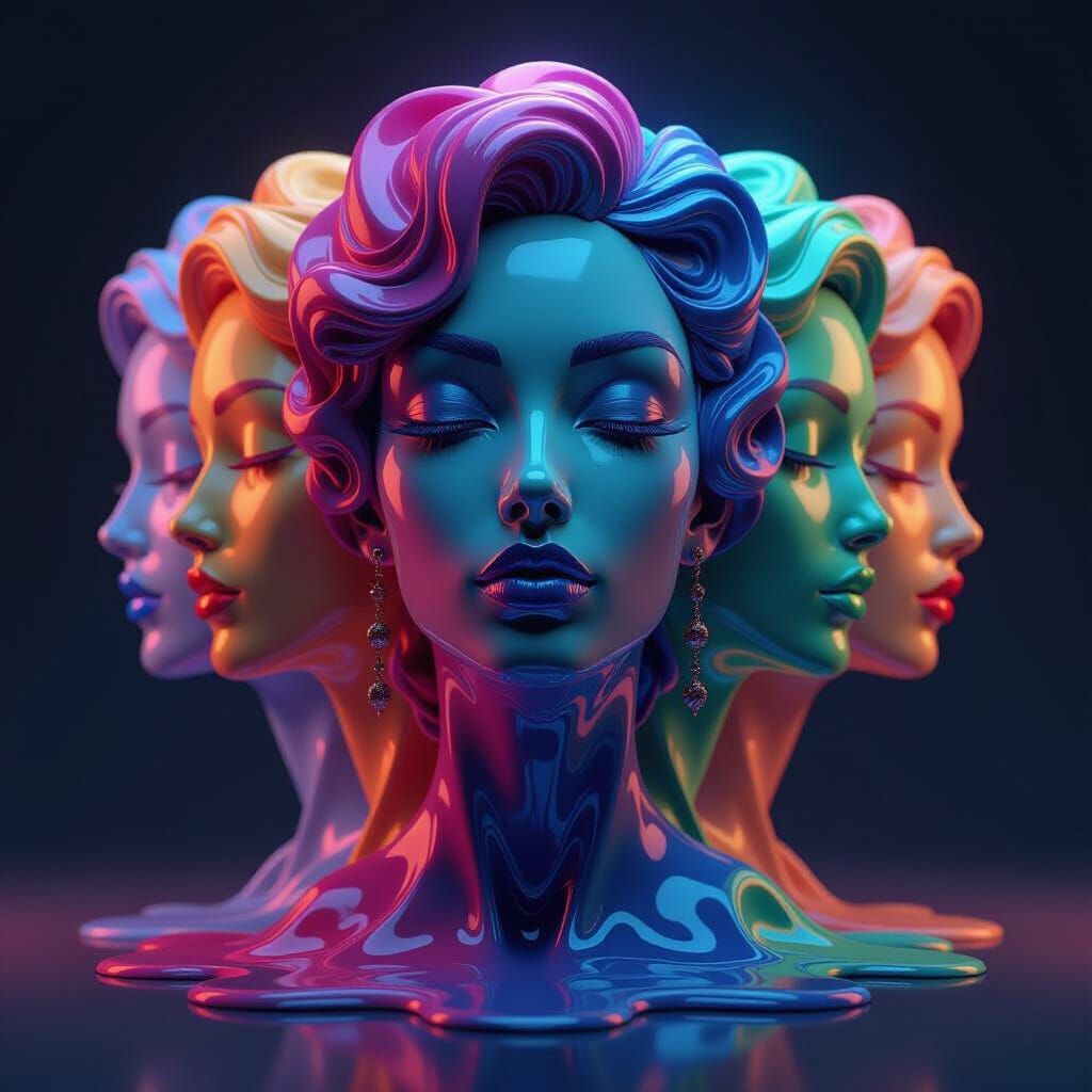 Surreal Melting Glass Forms in Triadic Colors