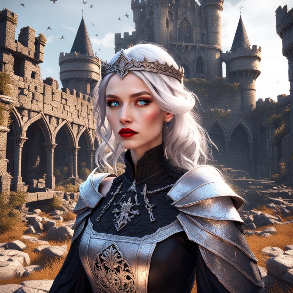Medieval Princess in Castle Ruins: Dark Fantasy Art