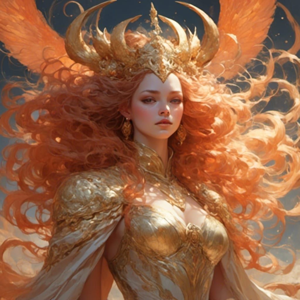 Aries Goddess Leads Celestial Ram in Art Nouveau Style