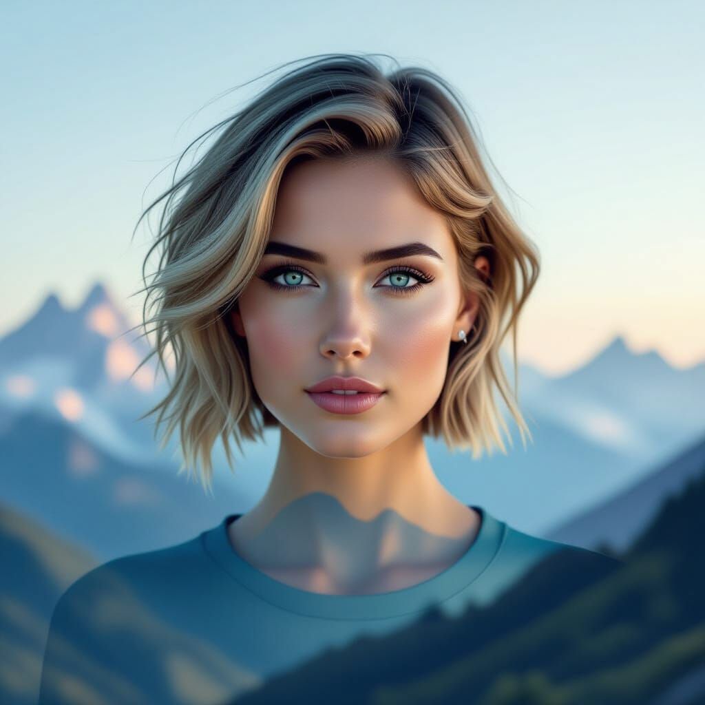 Ethereal Silhouette Blended with Mountain Landscape