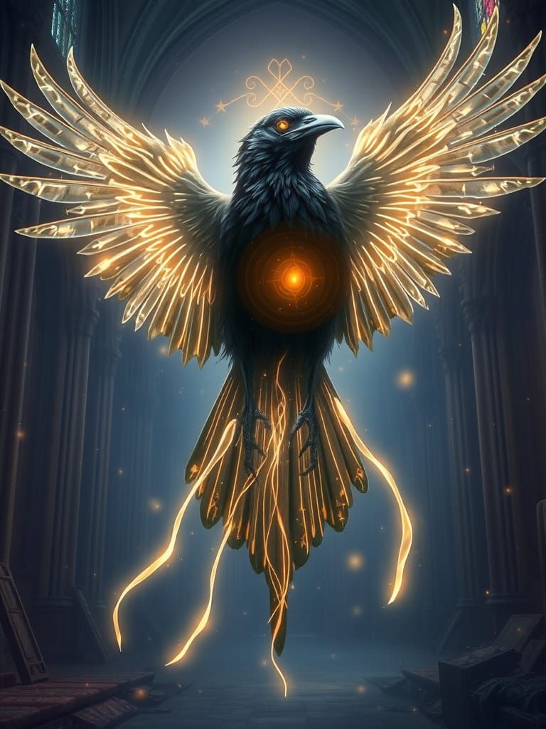 Ascended Crow of Shimmering Light in Ethereal Style