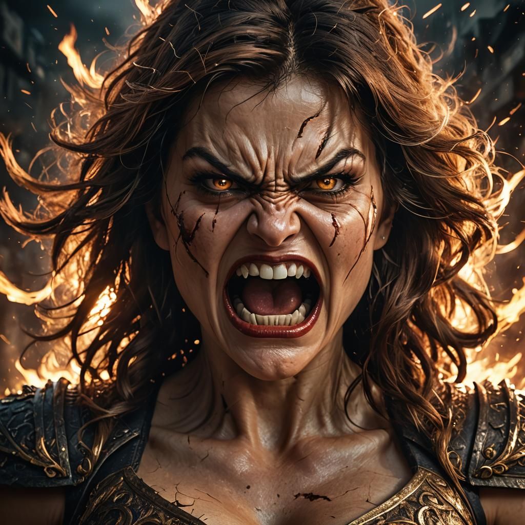 Hyperrealistic Angry Woman with Particle Effects