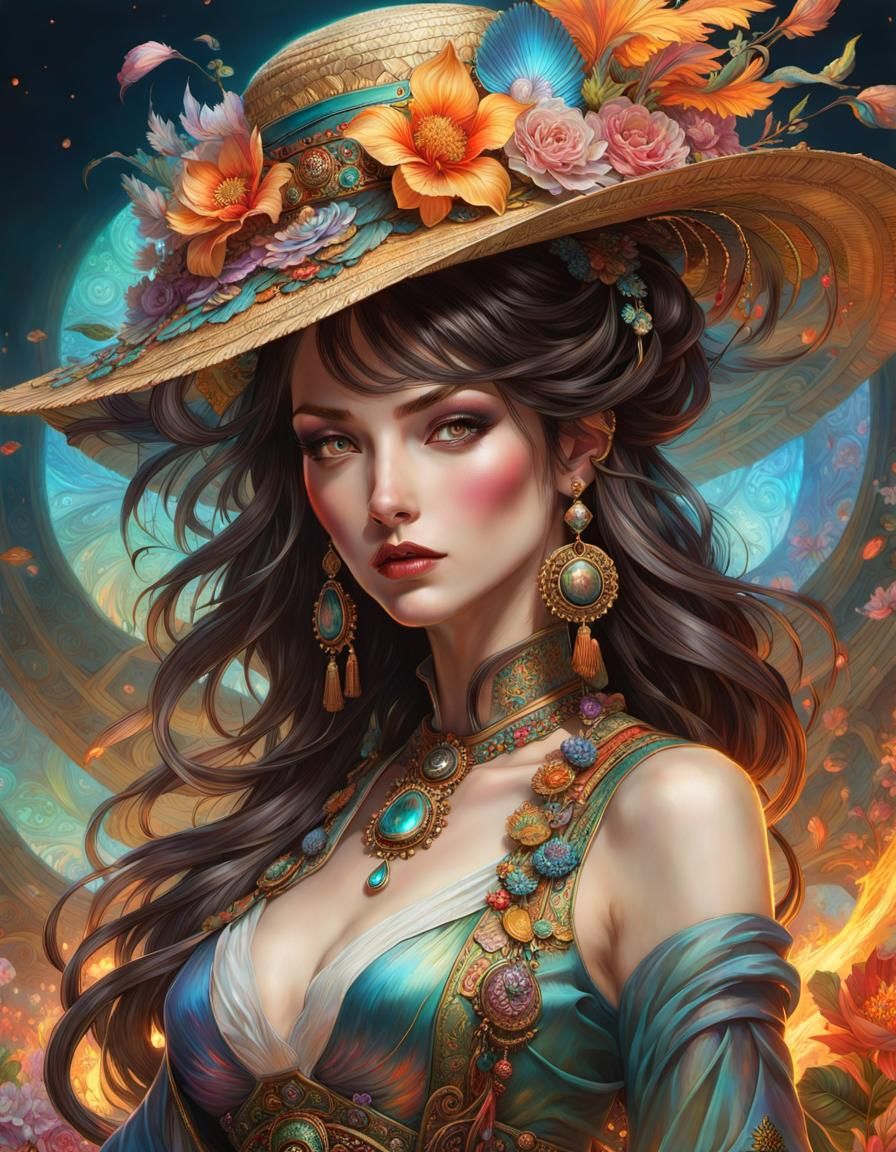 Fantastical Farm Girl in Iridescent Strawhat