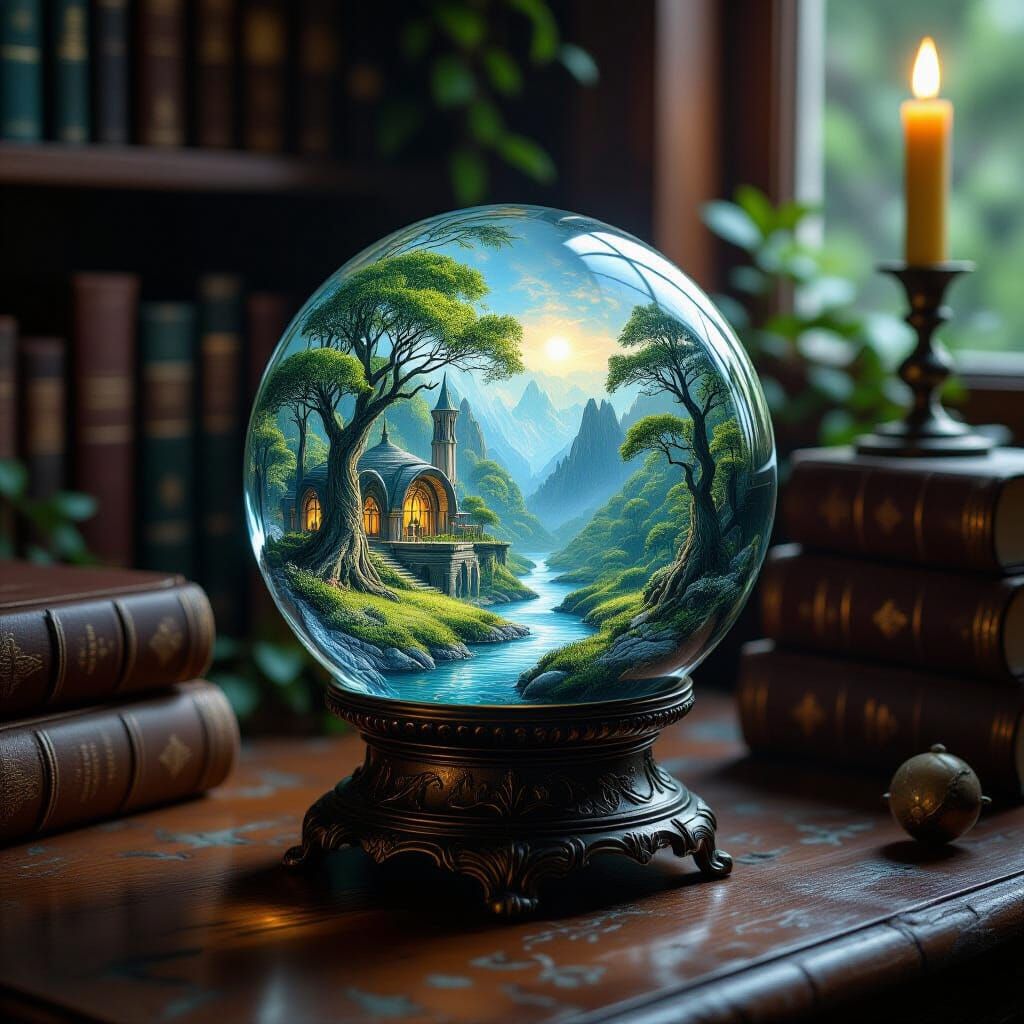 Dreamlike Rivendell Scene in Crystal Sphere