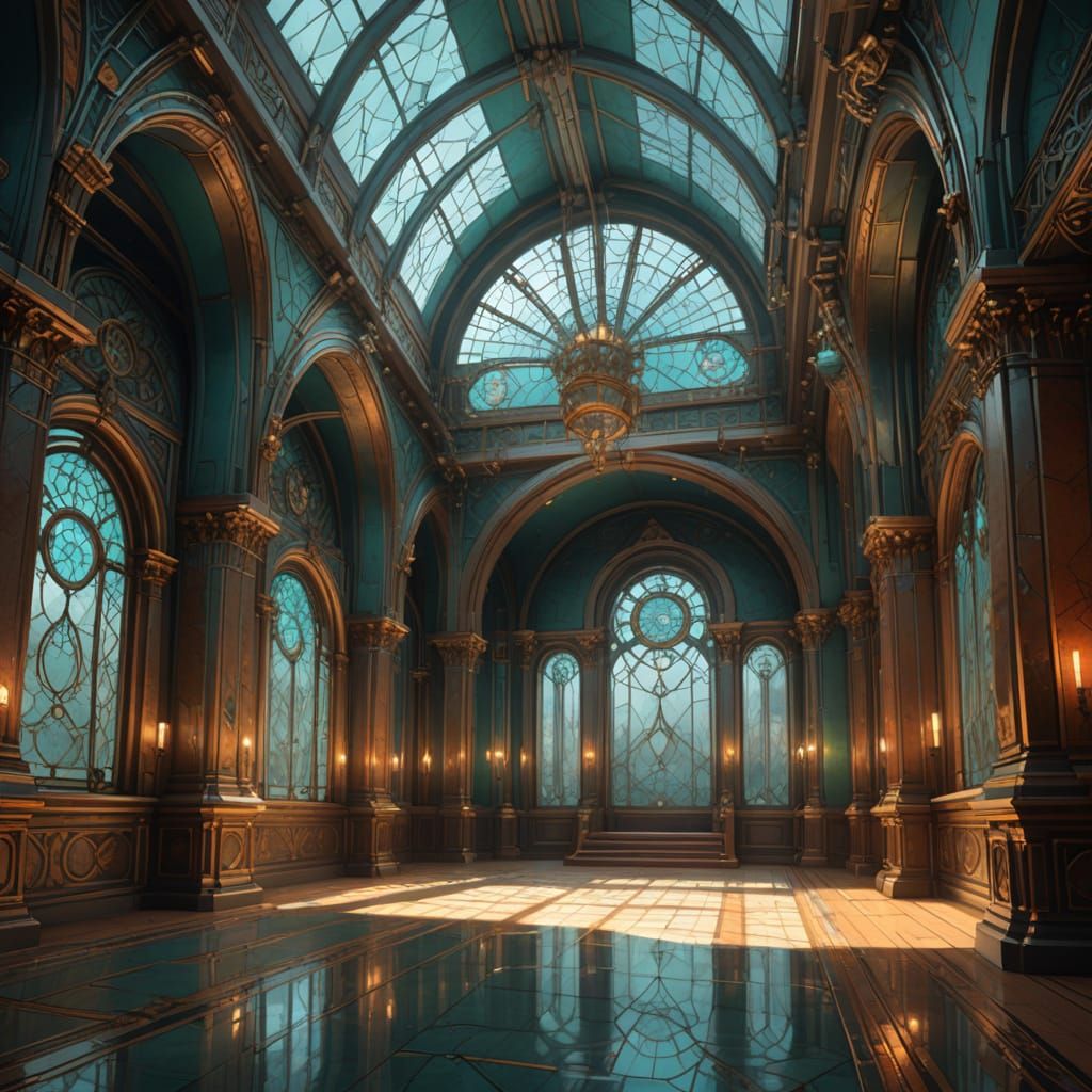 Vaulted Chamber with Silver Inlay, Teal & Orange Light