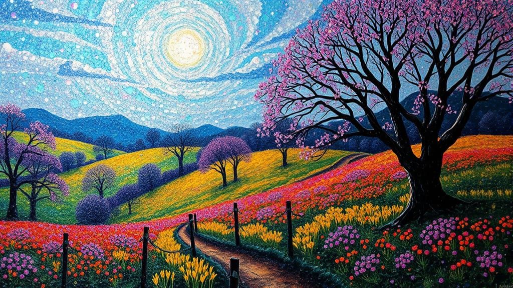 Springtime Dreamscape in Shimmering Impasto