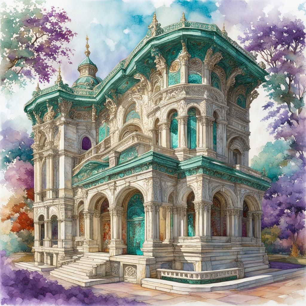 Colorful Neoclassical Architecture with Filigree Details