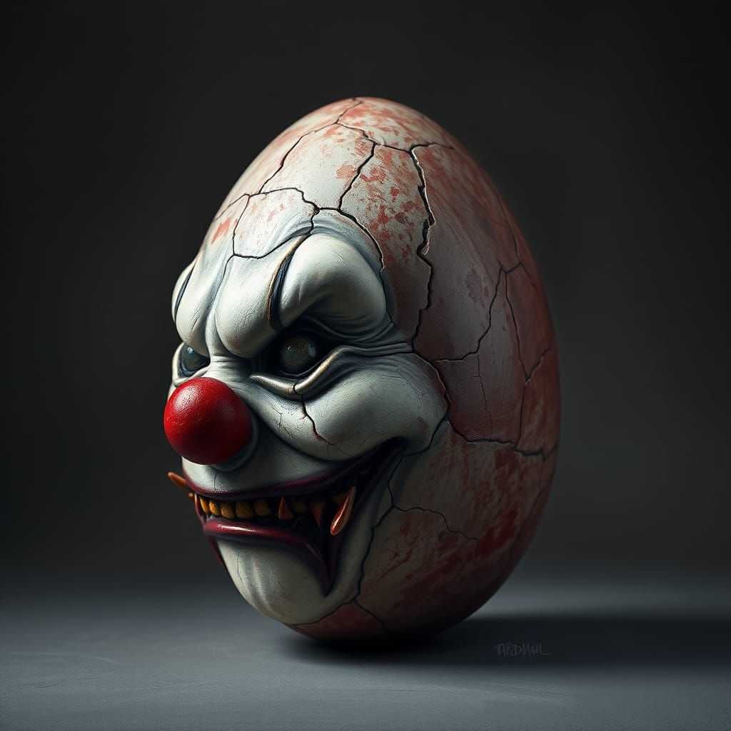 Dark Clown Egg with Antique Porcelain Texture