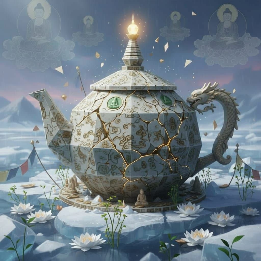 Giant Cracked Teapot on Ice Paper Canvas Digital Painting