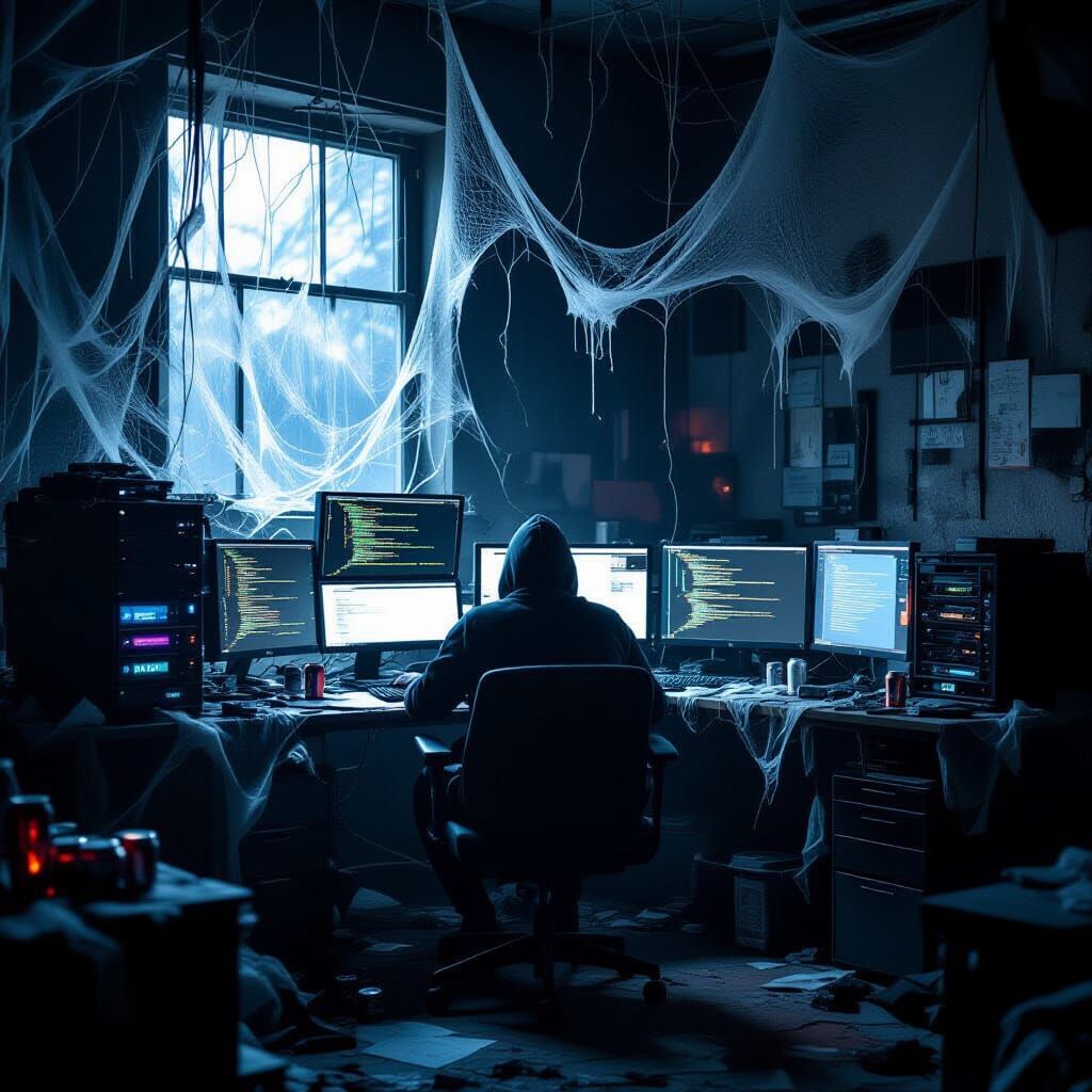 Hacker's Lair: Code Glow in Dimly Lit Room