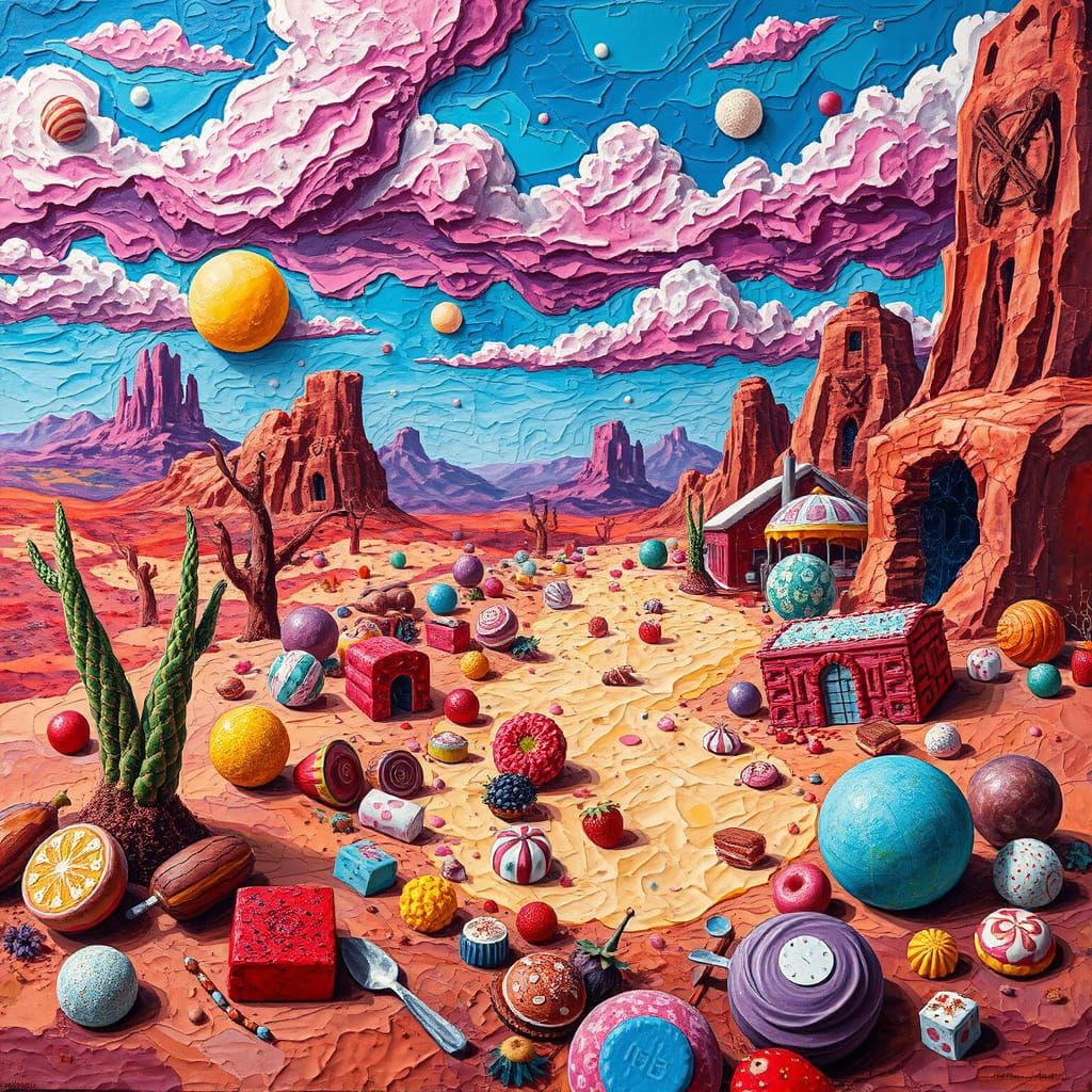 Surreal Dessert Desert Landscape in Expressionist Impasto St...