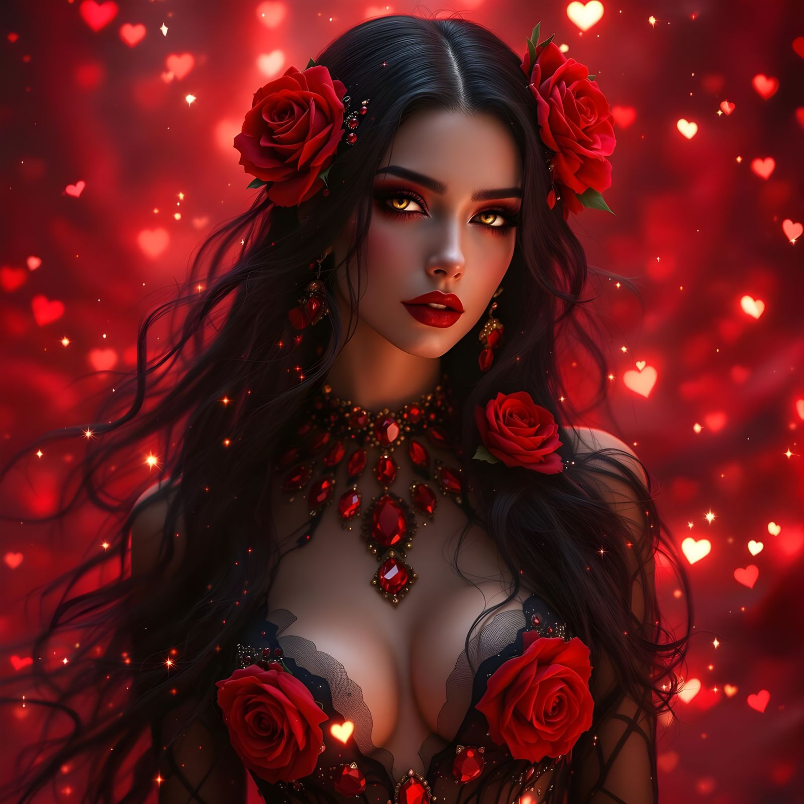Gothic Rose Enchantress in Red Dreamscape