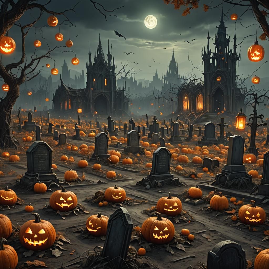 Eerie Gothic Pumpkin Patch in Moonlight