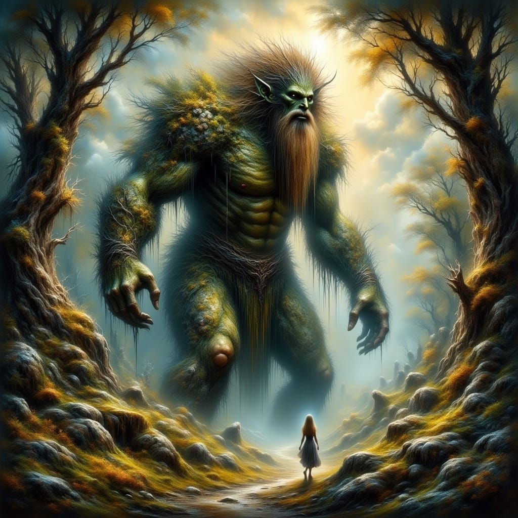 Ethereal Earth Giant in Fantasy Landscape