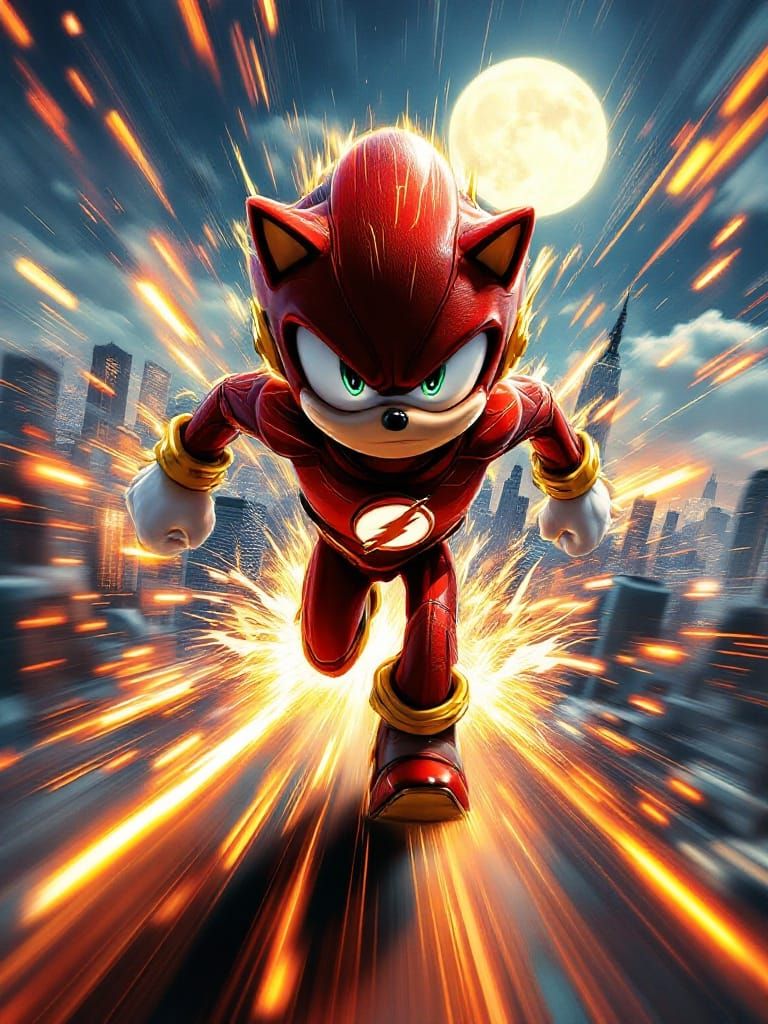 Dynamic Sonic the Hedgehog Speeds Through a Vibrant Cityscap...
