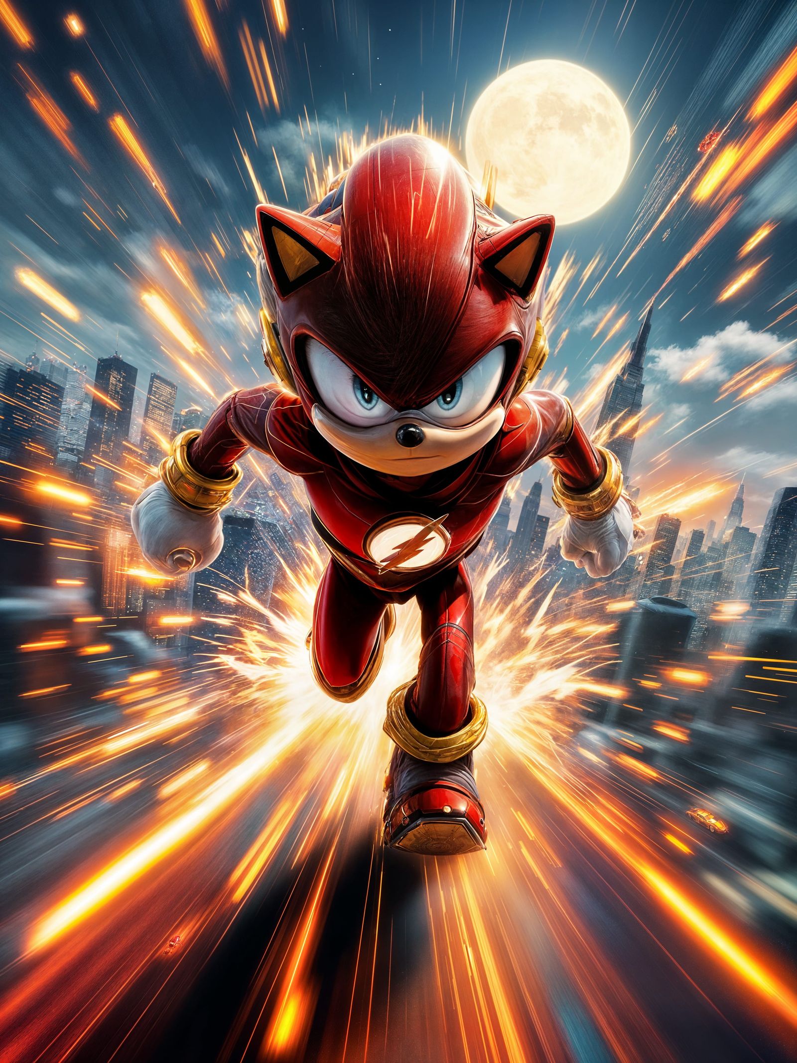 Sonic the Hedgehog in Flash Costume Running Towards Viewer