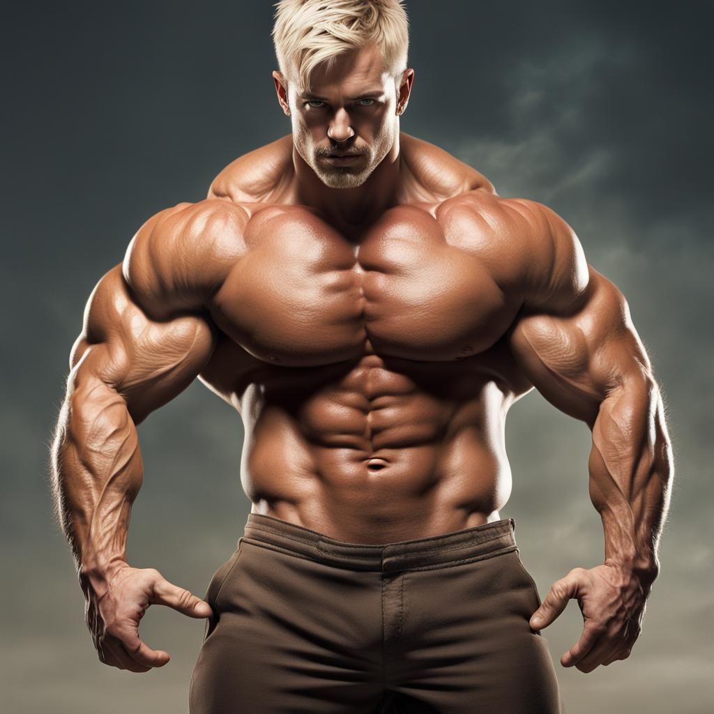 Massive Bodybuilder Flexing: Hyperrealistic Full Body View